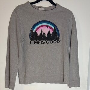 Life Is Good Women's Gray Sweater with Rainbow Design